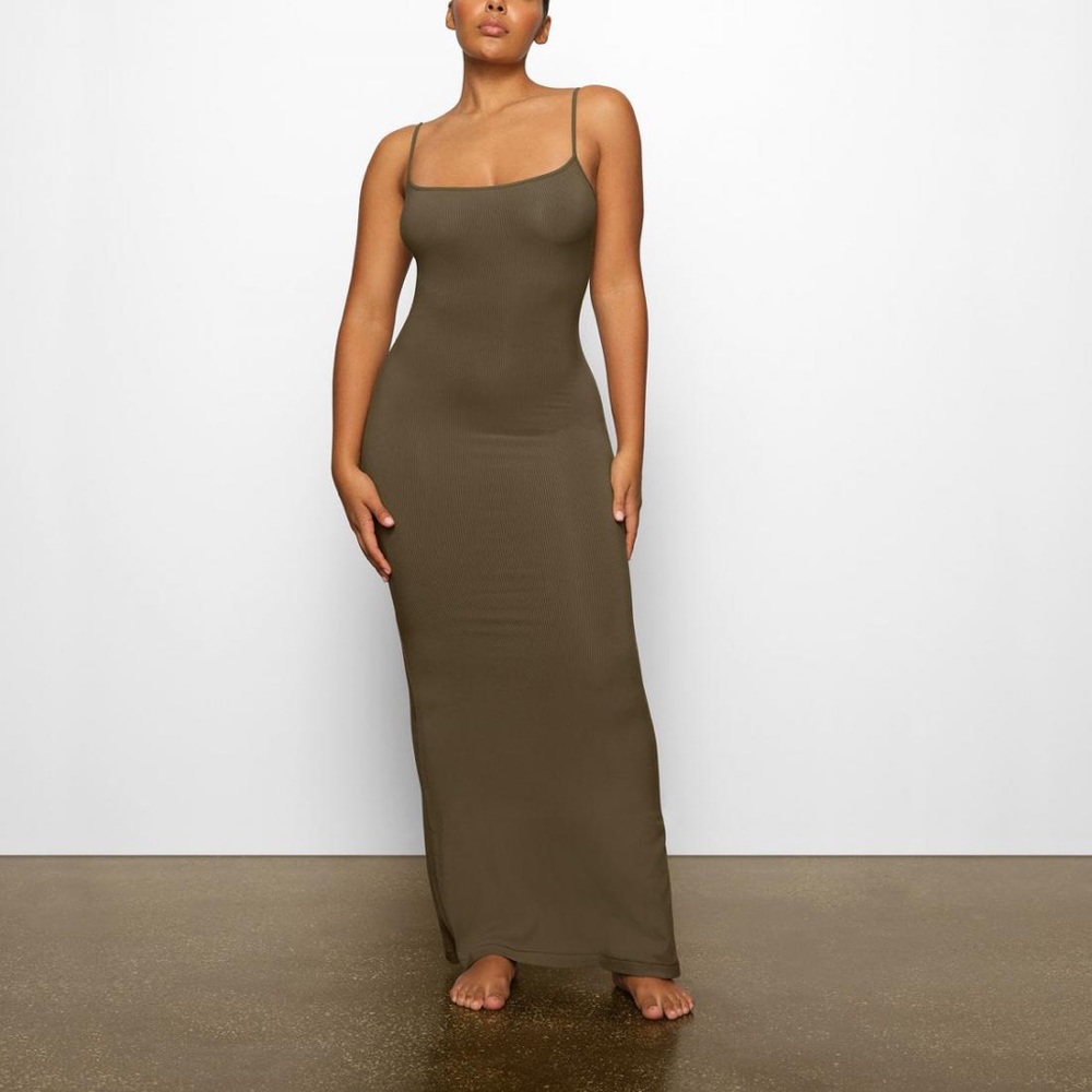 Skims long slip dress army soft lounge dress
